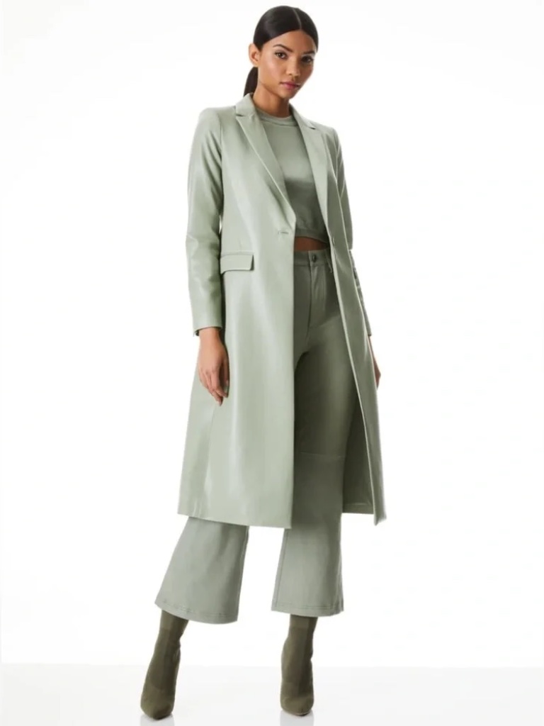 Alice And Olivia Vegan Leather Sage Coat Sz L